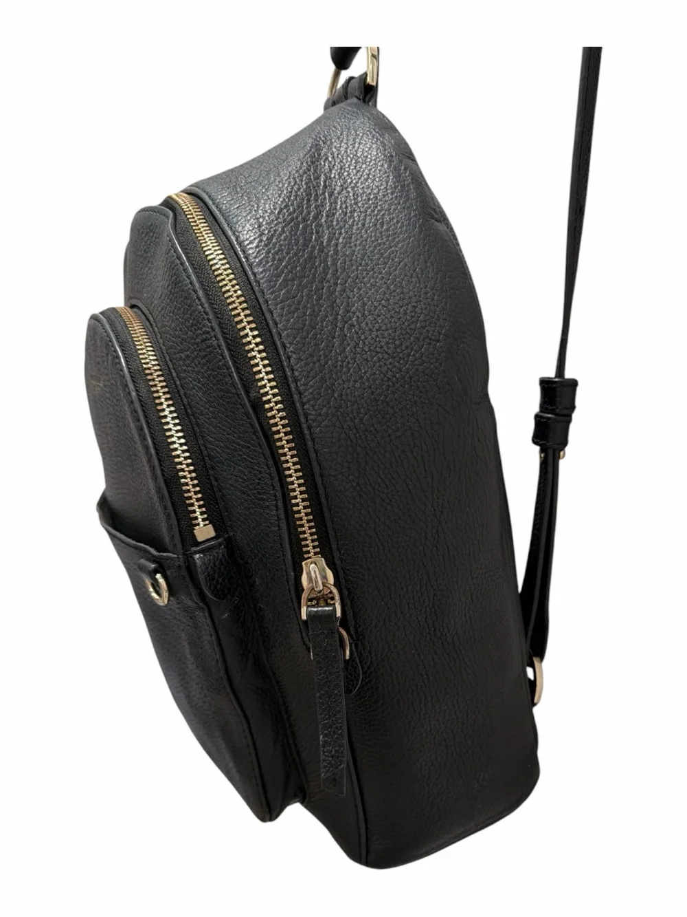Henri Bendel Soho Backpack Black Pebbled Leather Gold D-Ring RARE
